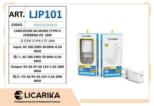 CARICATORE DA MURO 1TYPE-C FEMMINA PD 18W