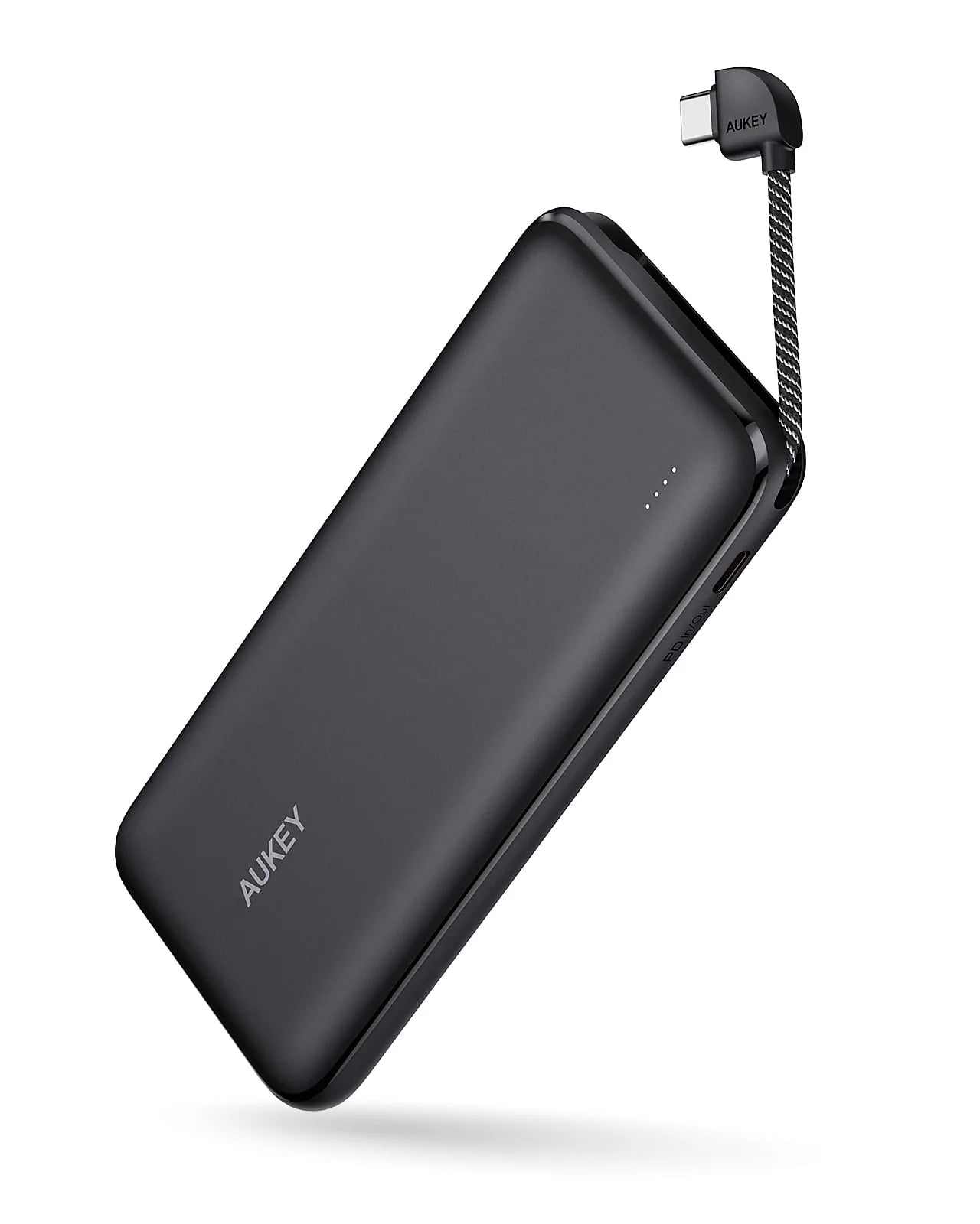 Aukey PB-N73C Power Bank Portable Charger 10,000mAh 18W Built-in USB-C Cable Fast Charging Compact Lightweight 