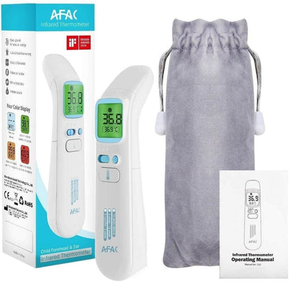 AFAC Infrared Fever Thermometer, Digital Forehead Ear Object Thermometer for Adults Children, Professional Non-Contact, Memory 40 Readings, 4 Color Display 