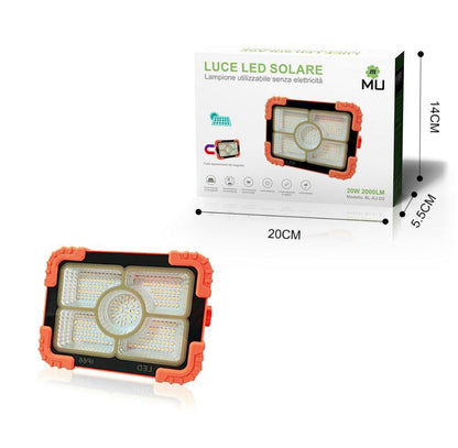 Faretto LED Portatile con Ricarica Solare e Cavo USB 15W 20W 27W 35W Impermeabile Illuminazione a Lunga Durata per Campeggio, Escursioni, Pesca, Cantieri, Black out