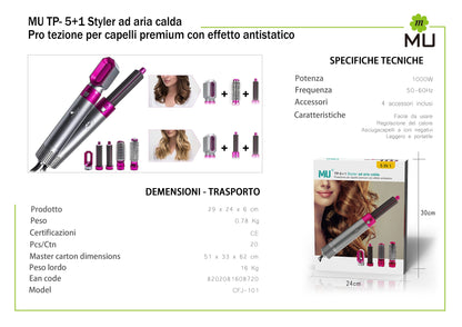 5 In 1 Multifunction Hair Dryer 1000W Hot Air Brushes Perfect Style DISCOUNT