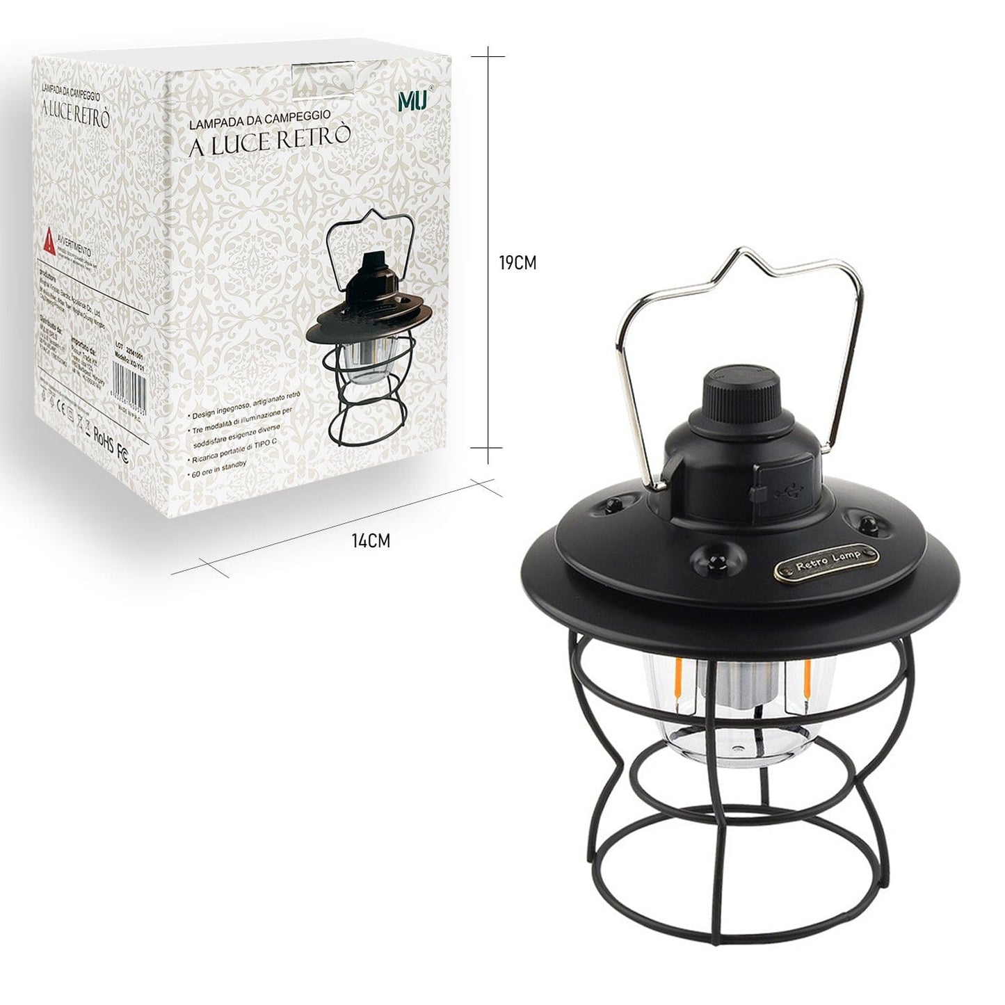 Lampada da Campeggio Ricaricabile Portatile a Luce Retrò 2700-6500K 4W Batteria al litio 18650 2000mAh (XQ-Y01)
