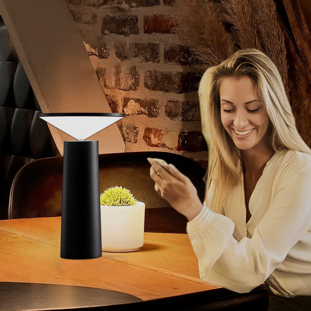 Lampada da Tavolo Senza Fili Ricaricabile USB, Lampada da Scrivania LED Dimmerabile avec Batteria, 3 Colore di Luce, Lampade da Comodino, Per Interno/Esterni, Ristorante,Studio,  [Classe di efficienza energetica A]