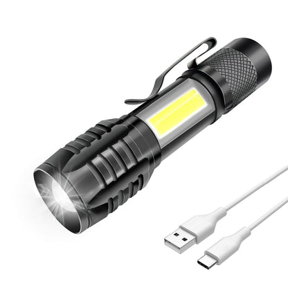Mulin Rechargeable LED Flashlight, Powerful Professional, 3 Zoomable Modes, Small COB LED Pocket Flashlight with Magnet, IP5 Waterproof for Military Camping, Hiking, Emergency | 1000mA