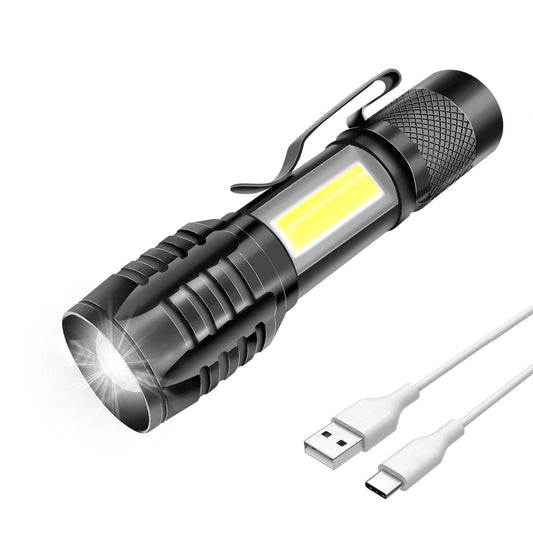 Mulin Rechargeable LED Flashlight, Powerful Professional, 3 Zoomable Modes, Small COB LED Pocket Flashlight with Magnet, IP5 Waterproof for Military Camping, Hiking, Emergency | 1000mA