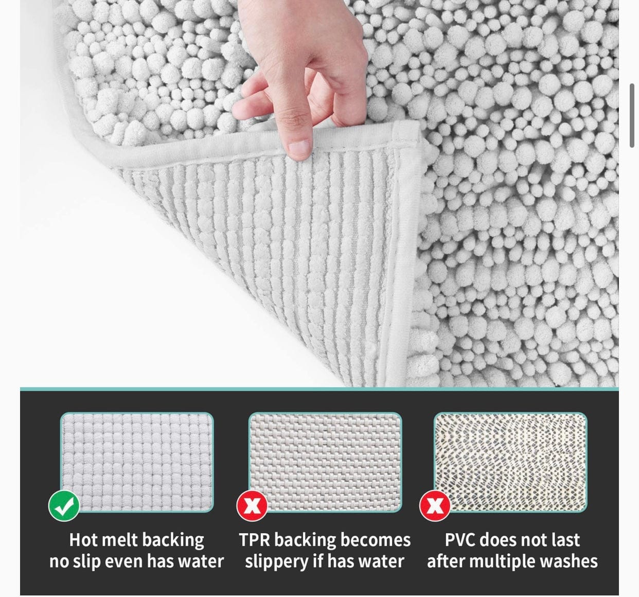 Bath Mat in Soft Chenille Microfibre.Grey