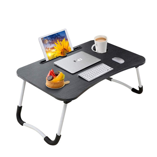 Nachttisch, klappbarer Nachttisch, Computer, Laptop, PC, Tablet, 60 x 40 x 28 cm, Weiß, Schwarz, Holzfarben 