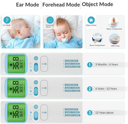 AFAC Infrared Fever Thermometer, Digital Forehead Ear Object Thermometer for Adults Children, Professional Non-Contact, Memory 40 Readings, 4 Color Display 