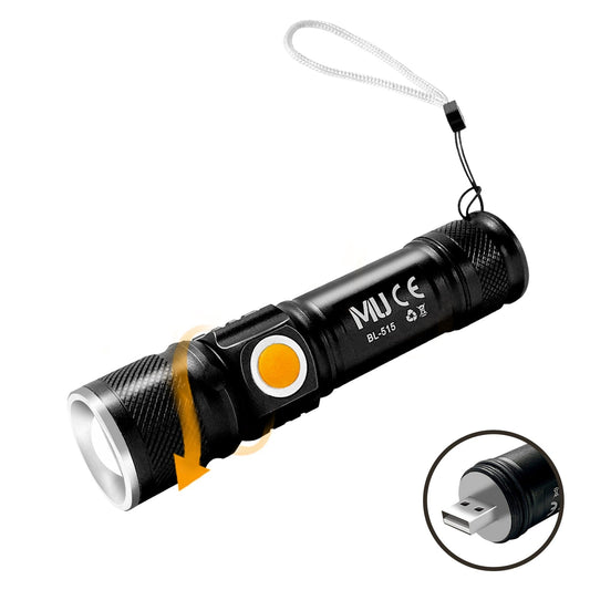 Mulin BL-515 Torcia Classica LED Ricaricabile Militare Torcia Alta luminosità Elettrica Alta Potenza LED Regolabile Portatile Torcia per Officina Campeggio