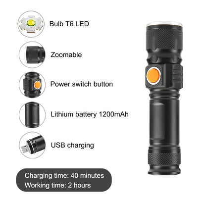 Mulin BL-515 Torcia Classica LED Ricaricabile Militare Torcia Alta luminosità Elettrica Alta Potenza LED Regolabile Portatile Torcia per Officina Campeggio