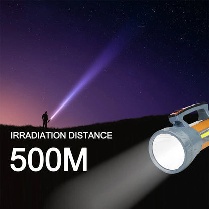 MU Torcia a carica solare, luce laterale con maniglia sconto，4 Modes Searchlight Power bank output mukca