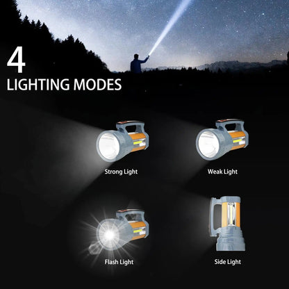MU Torcia a carica solare, luce laterale con maniglia sconto，4 Modes Searchlight Power bank output mukca